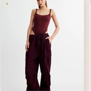 LIONESS Je T'aime Bodysuit Tank Sleeveless Burgundy Wine Women’s Size XL NEW